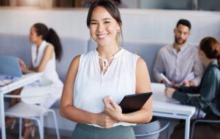 Positive confident self-assured man in office